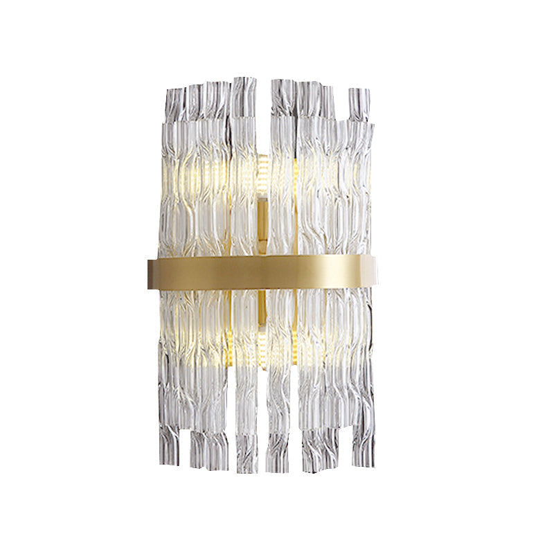 Postmodern Crystal Rod Brass Sconce Light - Half-Cylinder Wall Fixture