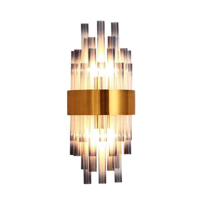 Fluted Glass Cylinder Wall Light Postmodern Brass Hallway Sconce (1-Light Fixture)