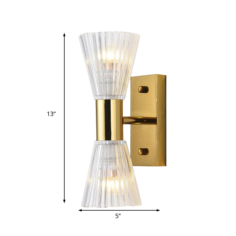 Stylish Crystal Hourglass Wall Light Fixture - 2-Light Gold Up And Down Sconce