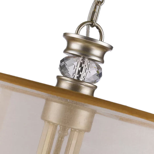 Cylinder Rustic Fabric Ceiling Light With Crystal Drop - 5/8 Lights Gold Chandelier