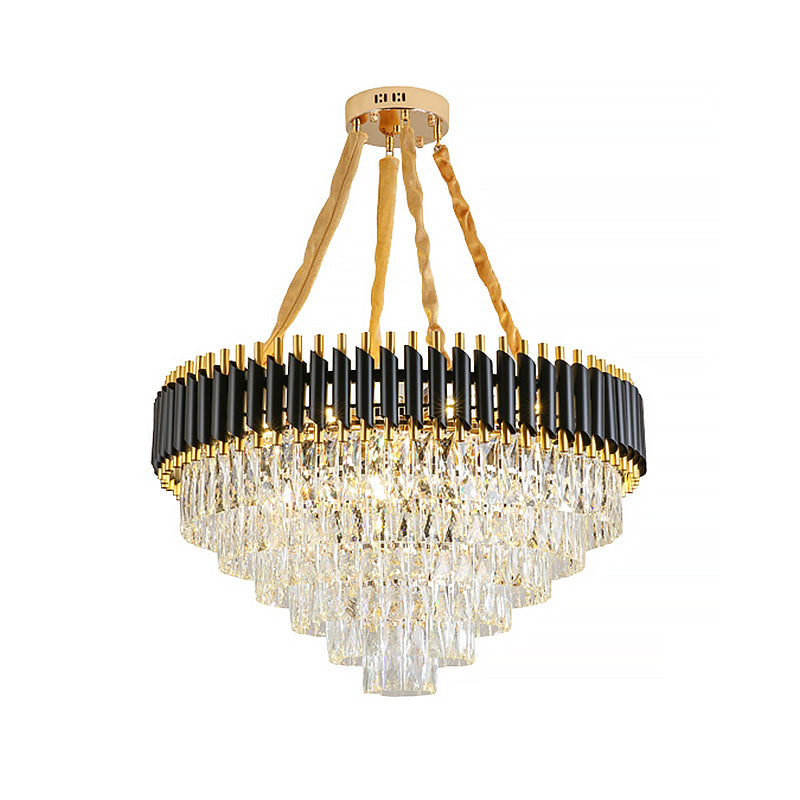 Modern Conical Chandelier with Crystal Accents - 4-Light Black Ceiling Pendant for Living Room