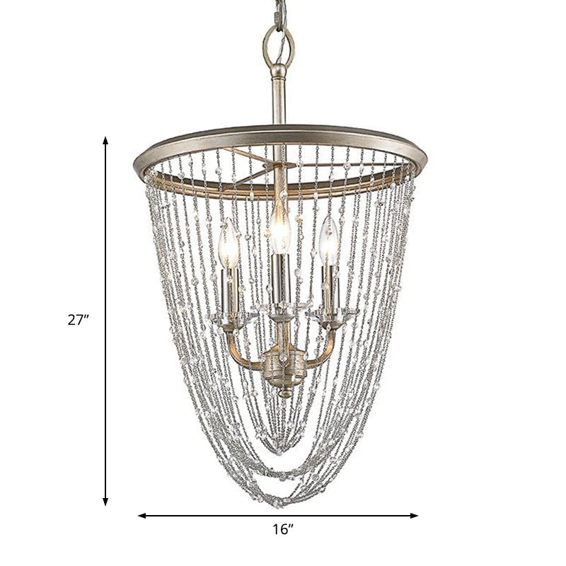Modern Gold Wire Mesh Chandelier With Crystal Accent - 3-Light Pendant