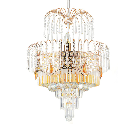 Modern Gold Chandelier Light with Layered Crystal Shade - 3/7 Lights - 18"/19.5" Wide - Dining Room Ceiling Lamp
