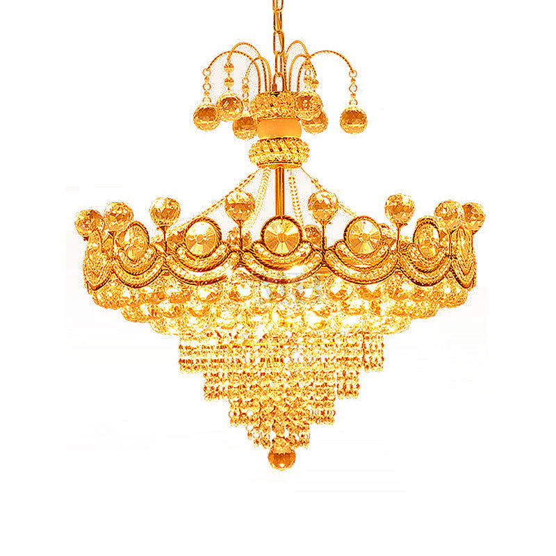 Modern Gold Crystal Cone Chandelier - 10-Light Ceiling Light For Dining Room
