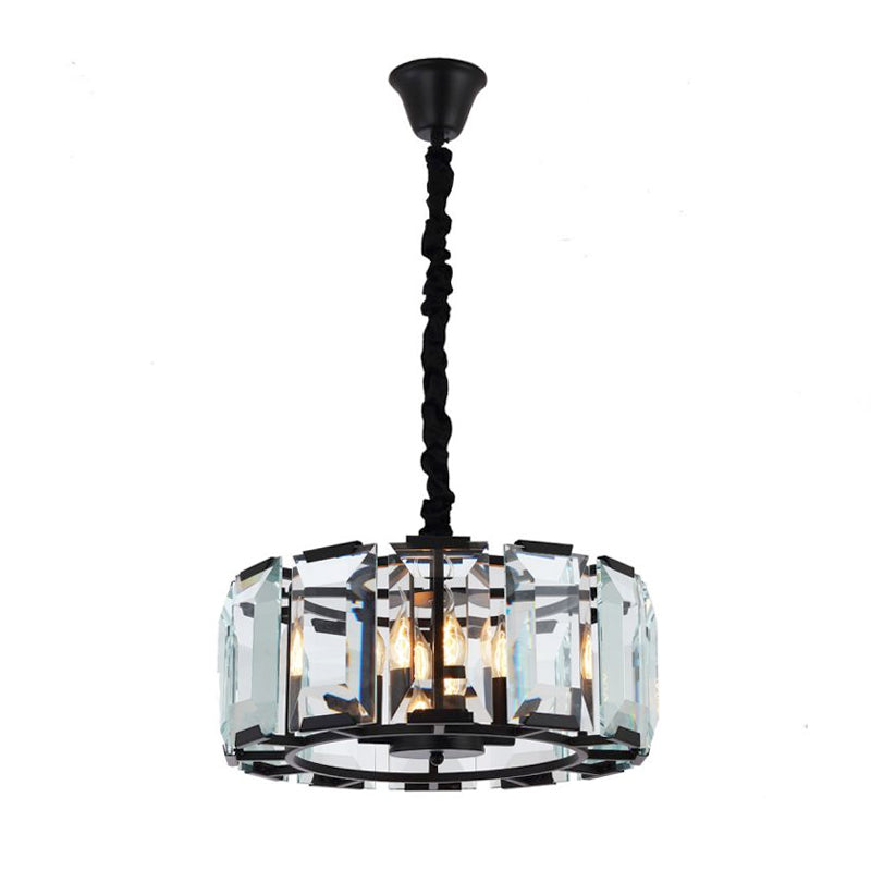 Antique Style Crystal Block Drum Ceiling Light Fixture - 4 Lights Black Chandelier For Bedroom