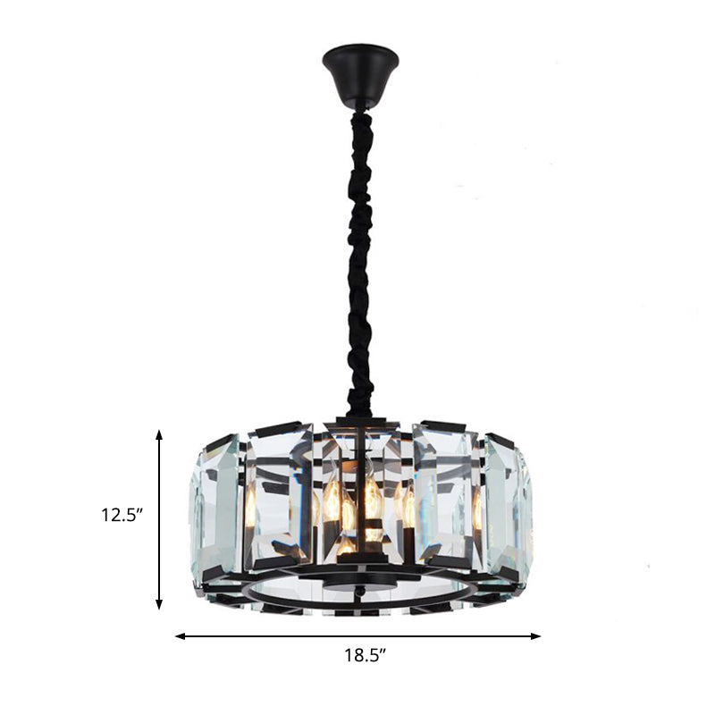 Antique Style Crystal Block Drum Ceiling Light Fixture - 4 Lights Black Chandelier For Bedroom