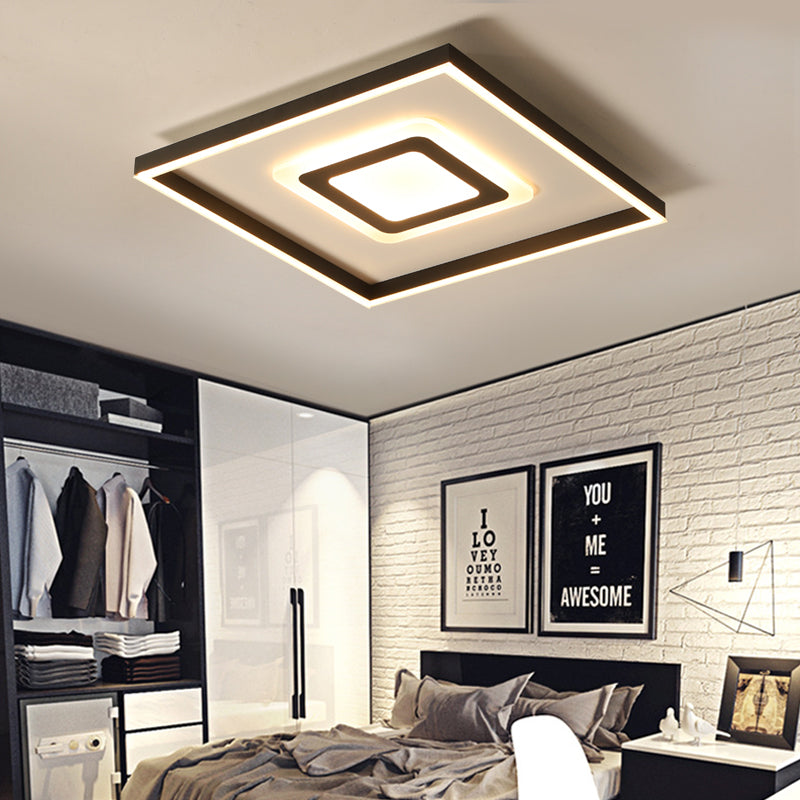 Contemporary Dark Brown Acrylic Led Flush Ceiling Light - Square/Rectangular Design