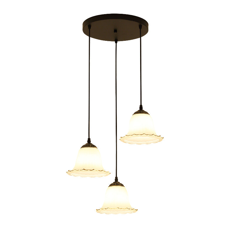 Flared Frosted Glass Cluster Pendant Light With 3 Black Lights Ideal For Dining Room