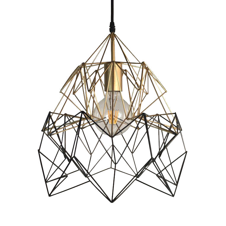 Geometric Cage Pendant Light In Black And Gold - Traditional Metal Fixture