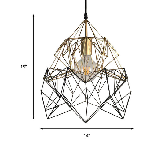 Geometric Cage Pendant Light In Black And Gold - Traditional Metal Fixture