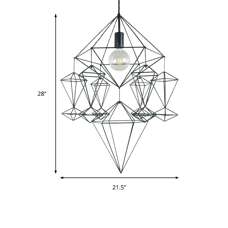 Black Diamond Pendant Ceiling Light Fixture - Classical Metal 1-Light For Living Room