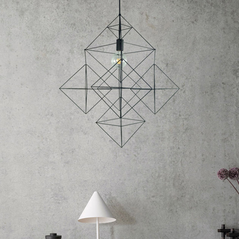 Geometric Black Pendant Light - Classic Metal Hanging Lamp For Dining Room