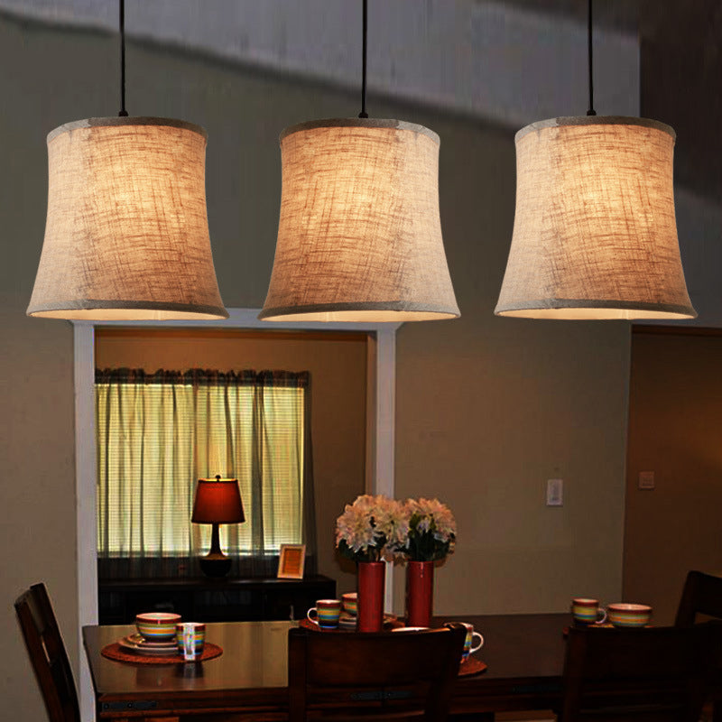 Classic 3-Light Drum Cluster Pendant With Flaxen Fabric And Round/Linear Canopy / Linear