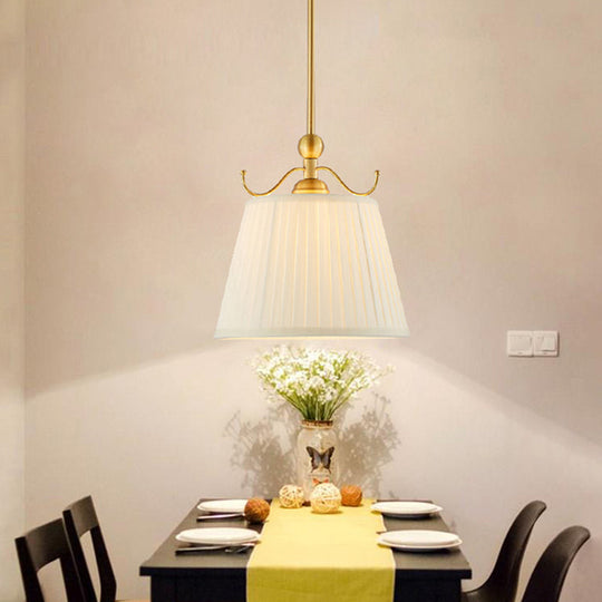 White Fabric Pendant Lamp: Classic Chandelier For Dining Room 1 Light 11/15 Wide