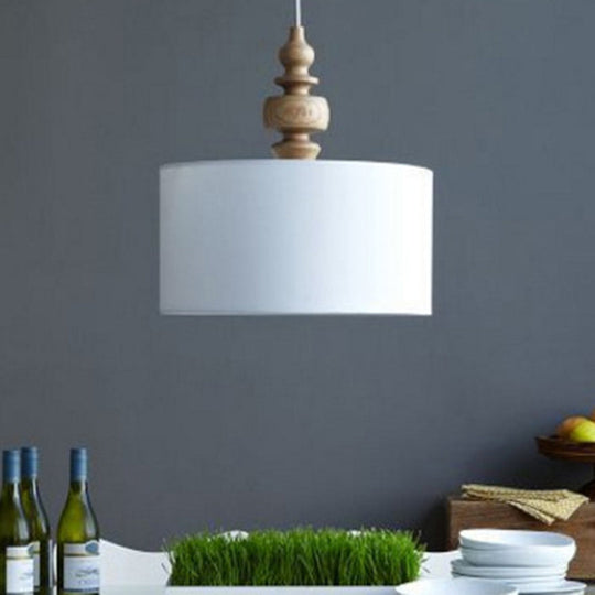 Classic Drum White Fabric Pendant Light For Restaurants - 16 Wide