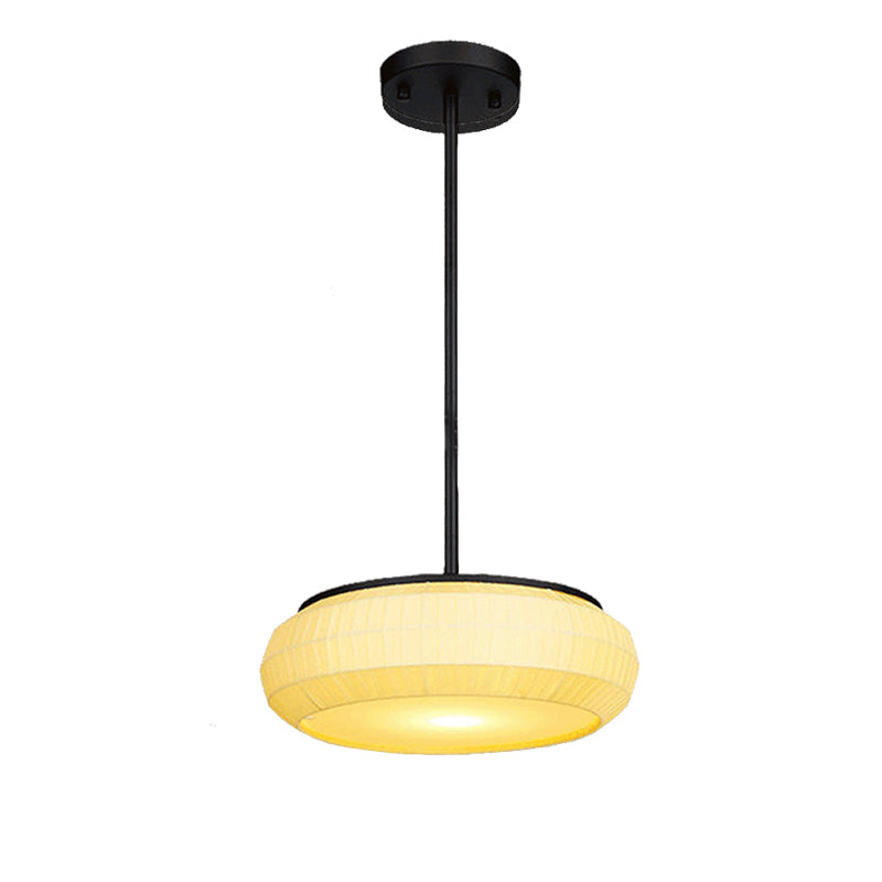 Classic White Hanging Ceiling Light With Round Fabric Shade - 1 Pendant For Living Room 16/19.5 Wide