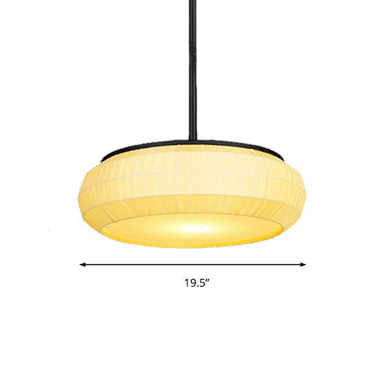 Classic White Hanging Ceiling Light With Round Fabric Shade - 1 Pendant For Living Room 16/19.5 Wide
