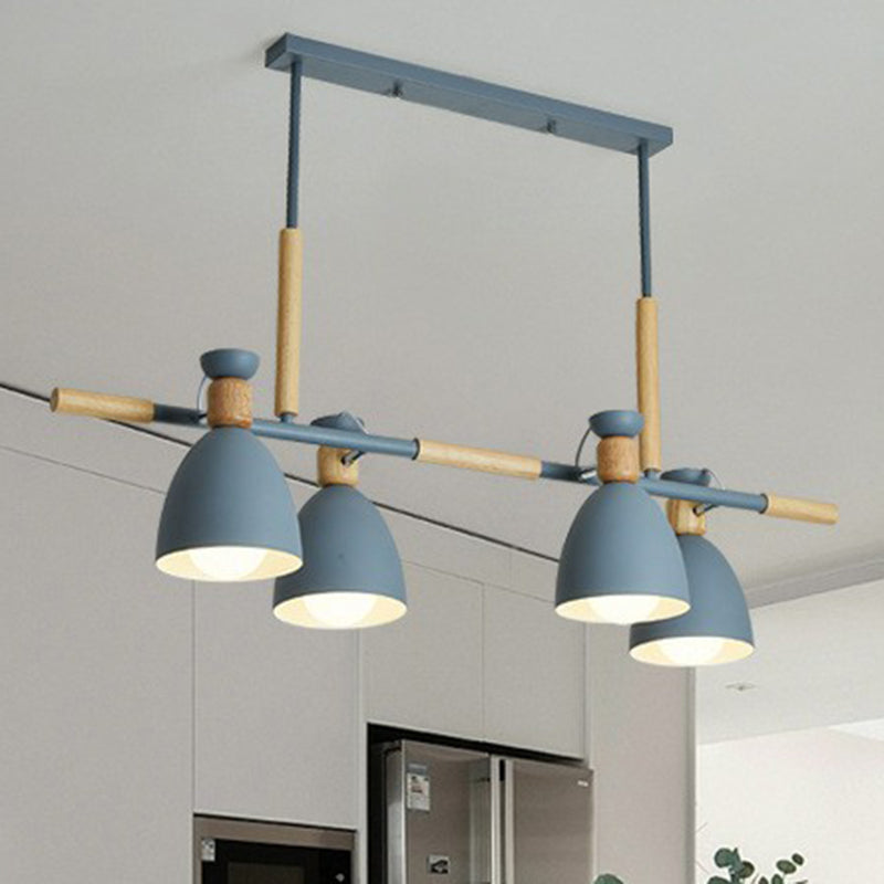 Sleek Dome Shade Island Pendant Light With Metallic Finish - Ideal For Dining Rooms Blue
