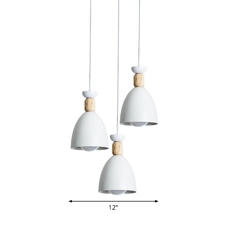 Sleek White Dome Shade Suspension Light With 3 Bulbs Modern Metallic Multi Lamp Pendant
