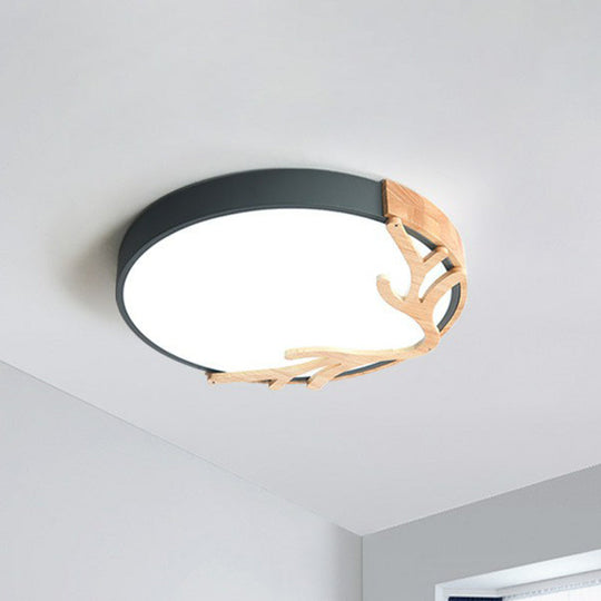 Wooden Antler Metal Circle Flush Ceiling Light - Ultrathin Led Simplicity Fixture Grey / Small White
