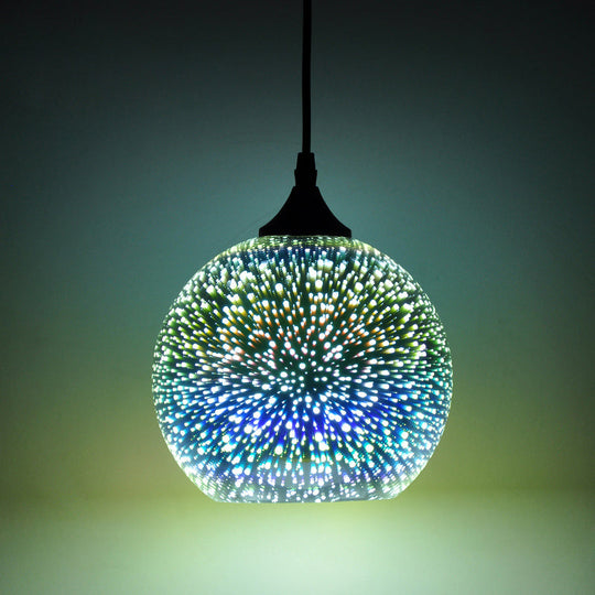 Contemporary Black Glass Pendant Light: Geometrical 3D Firework Design, Single-Bulb Suspension for Living Room