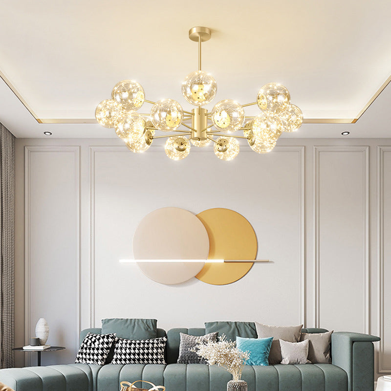 Contemporary Radial Led Pendant Chandelier With Clear Globe Glass Shade - Metallic Gold Finish 16 /