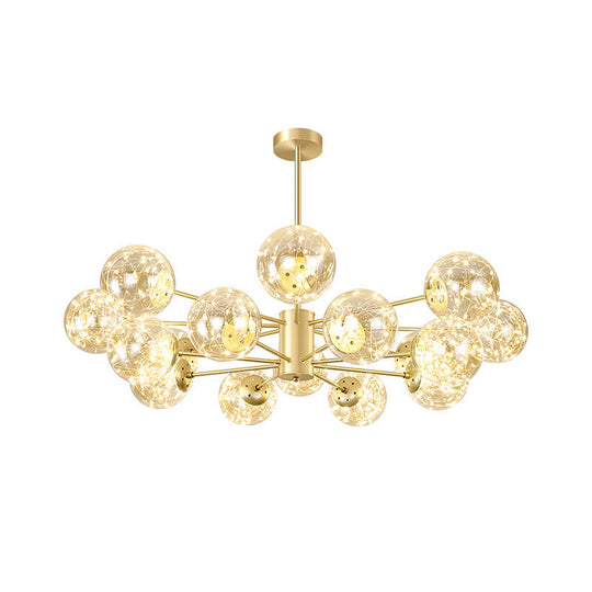 Contemporary Radial Led Pendant Chandelier With Clear Globe Glass Shade - Metallic Gold Finish