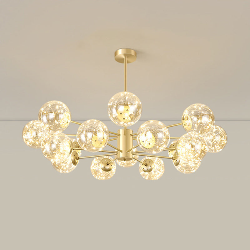 Contemporary Radial Led Pendant Chandelier With Clear Globe Glass Shade - Metallic Gold Finish