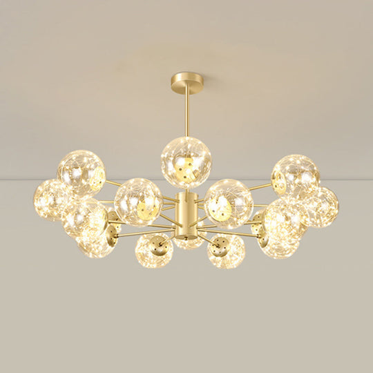 Contemporary Radial Led Pendant Chandelier With Clear Globe Glass Shade - Metallic Gold Finish