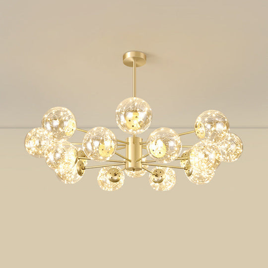 Contemporary Radial Led Pendant Chandelier With Clear Globe Glass Shade - Metallic Gold Finish