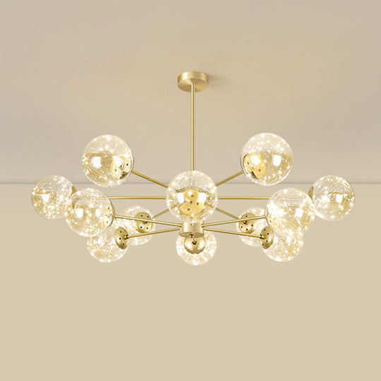 Contemporary Radial Led Pendant Chandelier With Clear Globe Glass Shade - Metallic Gold Finish