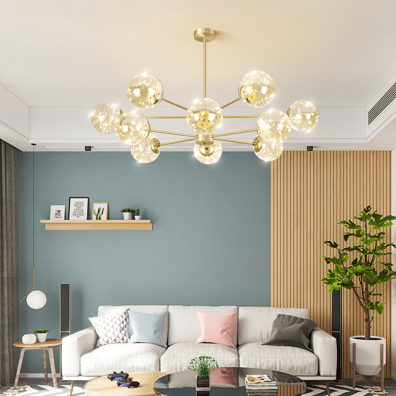 Contemporary Radial Led Pendant Chandelier With Clear Globe Glass Shade - Metallic Gold Finish 10 /