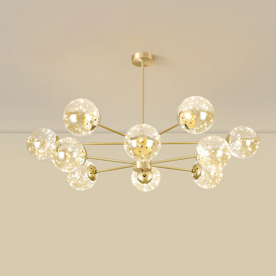 Contemporary Radial Led Pendant Chandelier With Clear Globe Glass Shade - Metallic Gold Finish