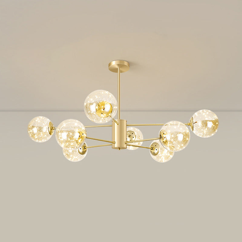 Contemporary Radial Led Pendant Chandelier With Clear Globe Glass Shade - Metallic Gold Finish 8 /