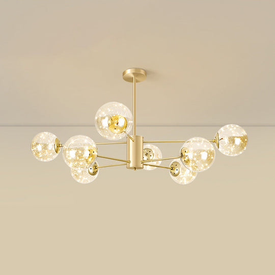 Contemporary Radial Led Pendant Chandelier With Clear Globe Glass Shade - Metallic Gold Finish