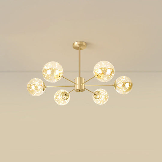 Contemporary Radial Led Pendant Chandelier With Clear Globe Glass Shade - Metallic Gold Finish 6 /