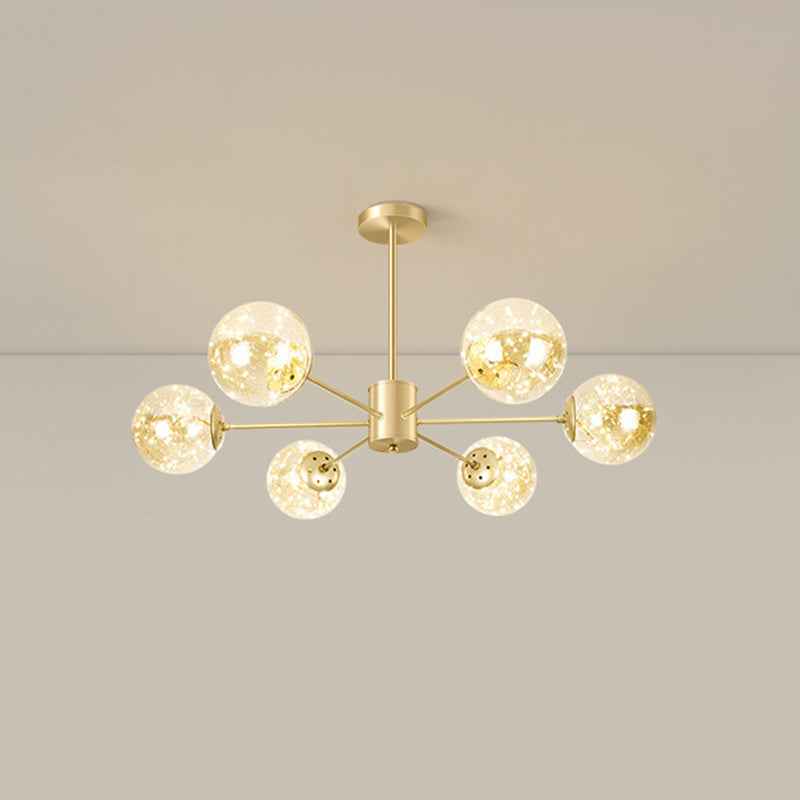 Contemporary Radial Led Pendant Chandelier With Clear Globe Glass Shade - Metallic Gold Finish