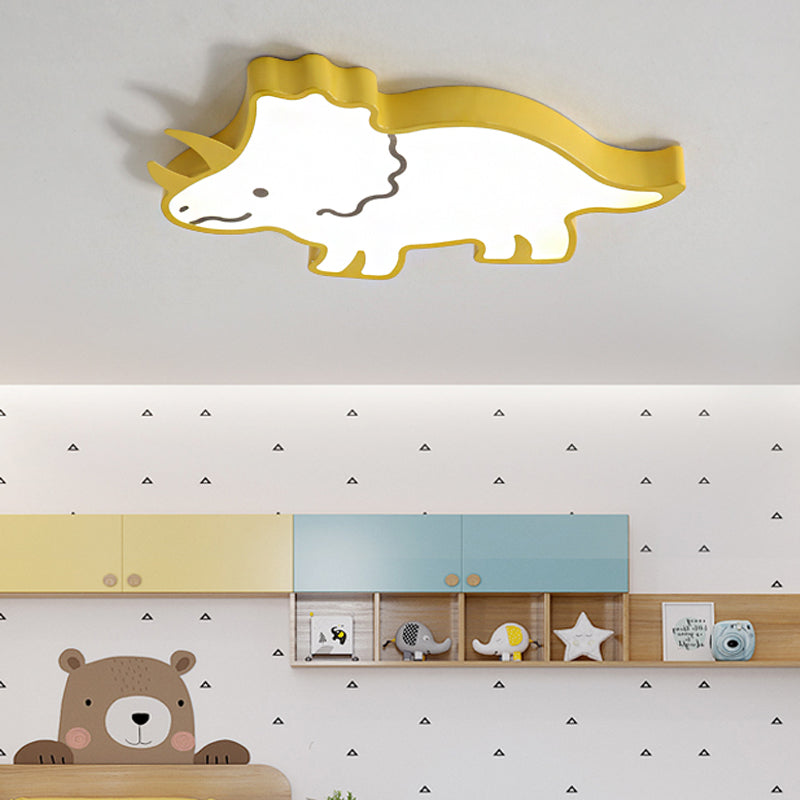Dinosaur Design Kids Led Flushmount Lighting For Childrens Room - Yellow/White Flush Pendant Light