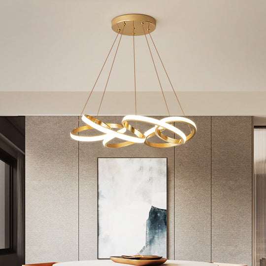 Modern Acrylic LED Gold Curve Chandelier Lamp – 19.5"/25.5" Wide – White/Warm Light – Living Room Pendant