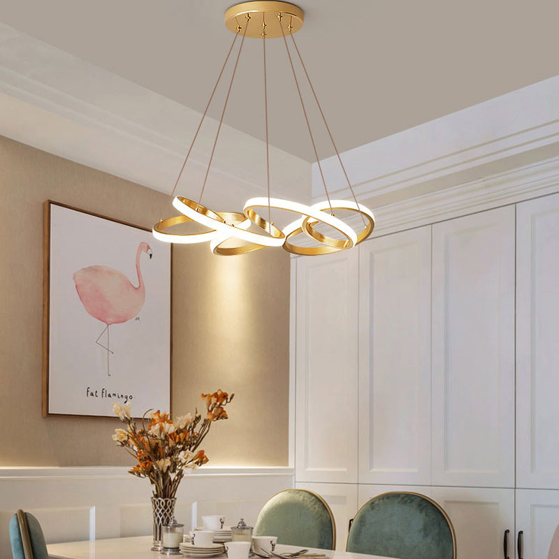 Modern Acrylic LED Gold Curve Chandelier Lamp – 19.5"/25.5" Wide – White/Warm Light – Living Room Pendant