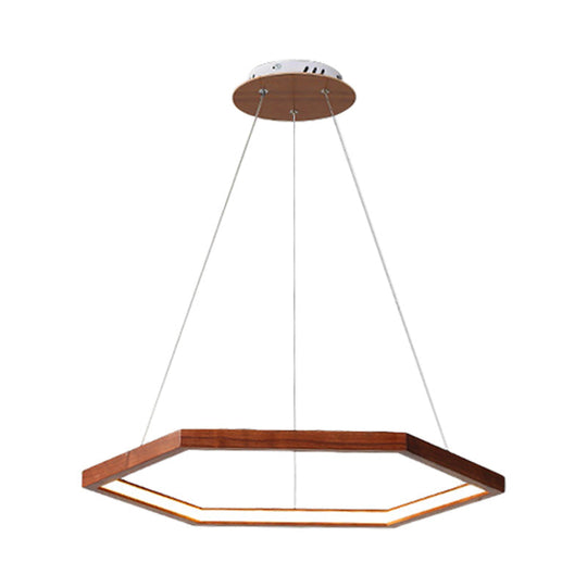 Contemporary Hexagonal Wood and Acrylic Pendant Chandelier with LED Lighting, 16"/19.5"/23.5" Wide