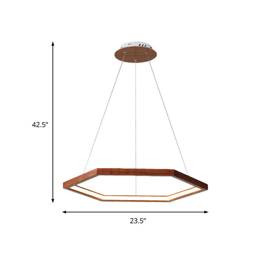 Contemporary Hexagonal Led Pendant Chandelier In Acrylic And Wood - 16/19.5/23.5 Wide
