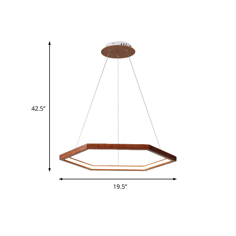 Contemporary Hexagonal Led Pendant Chandelier In Acrylic And Wood - 16/19.5/23.5 Wide