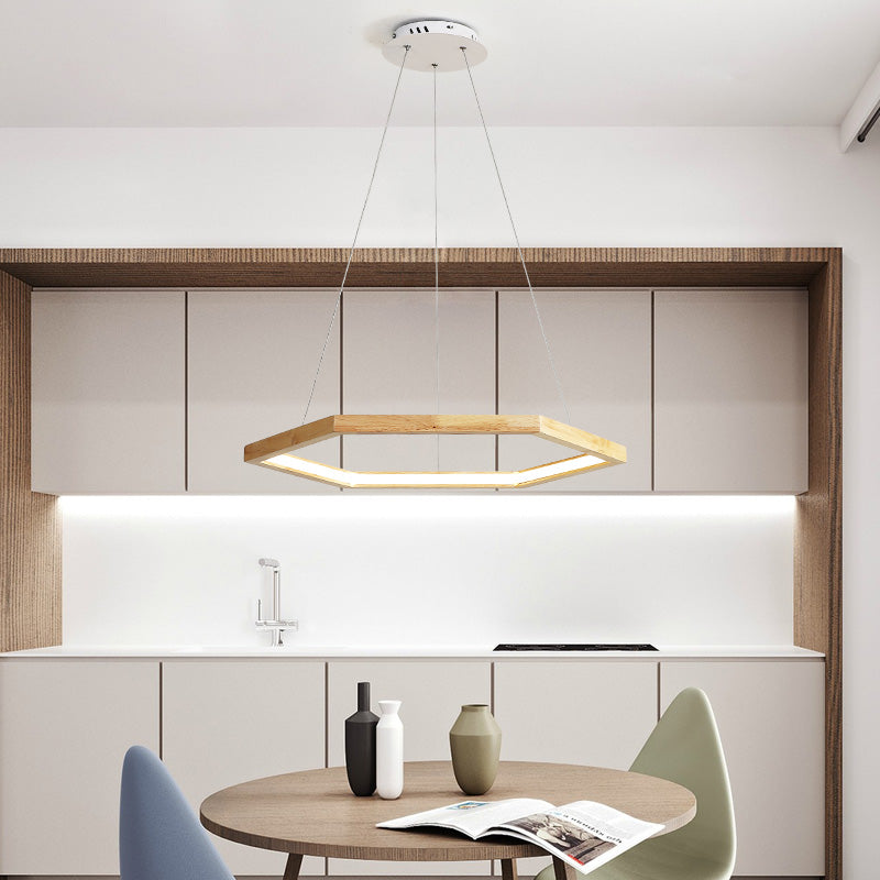 Contemporary Hexagonal Led Pendant Chandelier In Acrylic And Wood - 16/19.5/23.5 Wide Light / 16