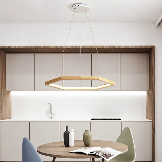 Contemporary Hexagonal Led Pendant Chandelier In Acrylic And Wood - 16/19.5/23.5 Wide Light / 16