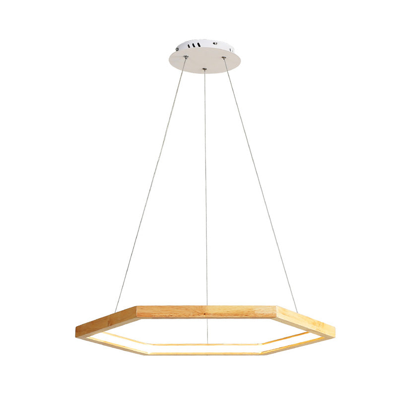 Contemporary Hexagonal Wood and Acrylic Pendant Chandelier with LED Lighting, 16"/19.5"/23.5" Wide