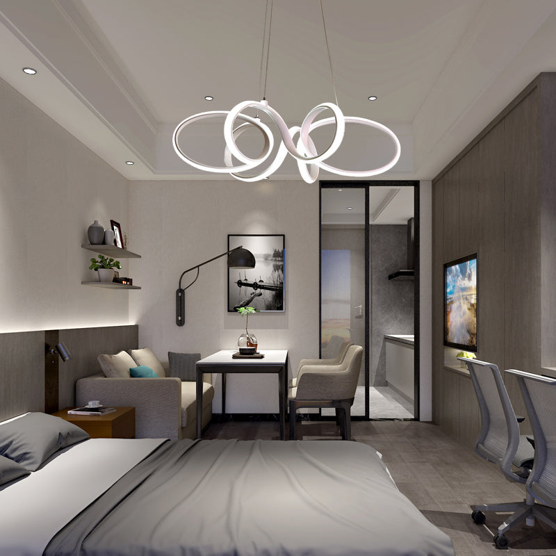Modern White Curve Chandelier Led Pendant Light Fixture For Bedroom /