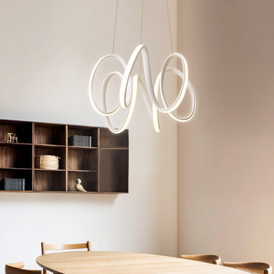 Minimalist Led Chandelier With Curve Pendant In White/Warm Light For Living Room