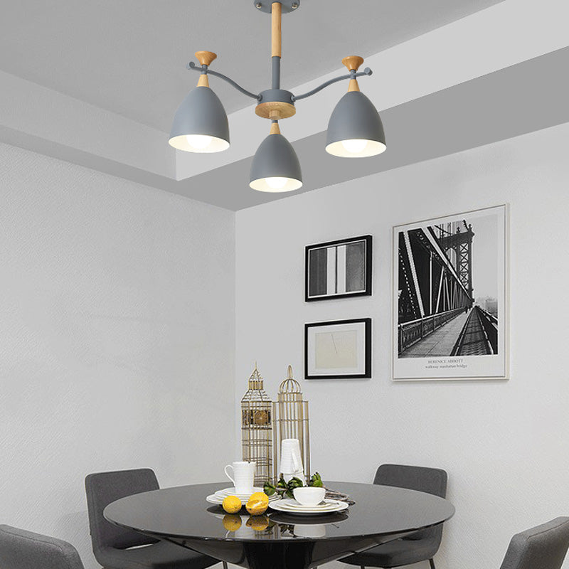 Modern Cone Chandelier Pendant Light - Metal Hanging Ceiling Light for Bedroom (3/6/8 Lights) - Grey/White/Green