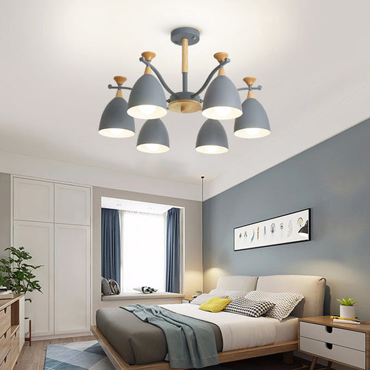 Contemporary Cone Chandelier Pendant Light - Metal 3/6/8 Lights Grey/White/Green Bedroom Lighting 6
